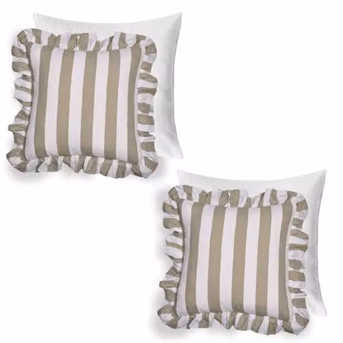 OHS 2 Pack Striped Frill Decorative Throw Pillows with Removable Linen Covers, Green, W/D/H: 45 x 45 x 45 cm