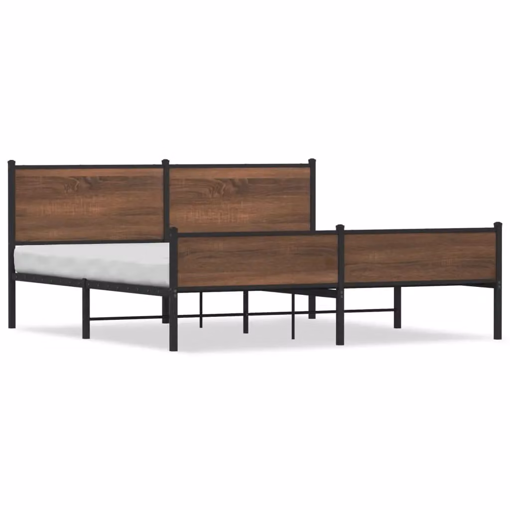 Berkfield Home Metal Bed Frame in Brown Oak, Super King, W/D/H: 180 x 200 cm – 2