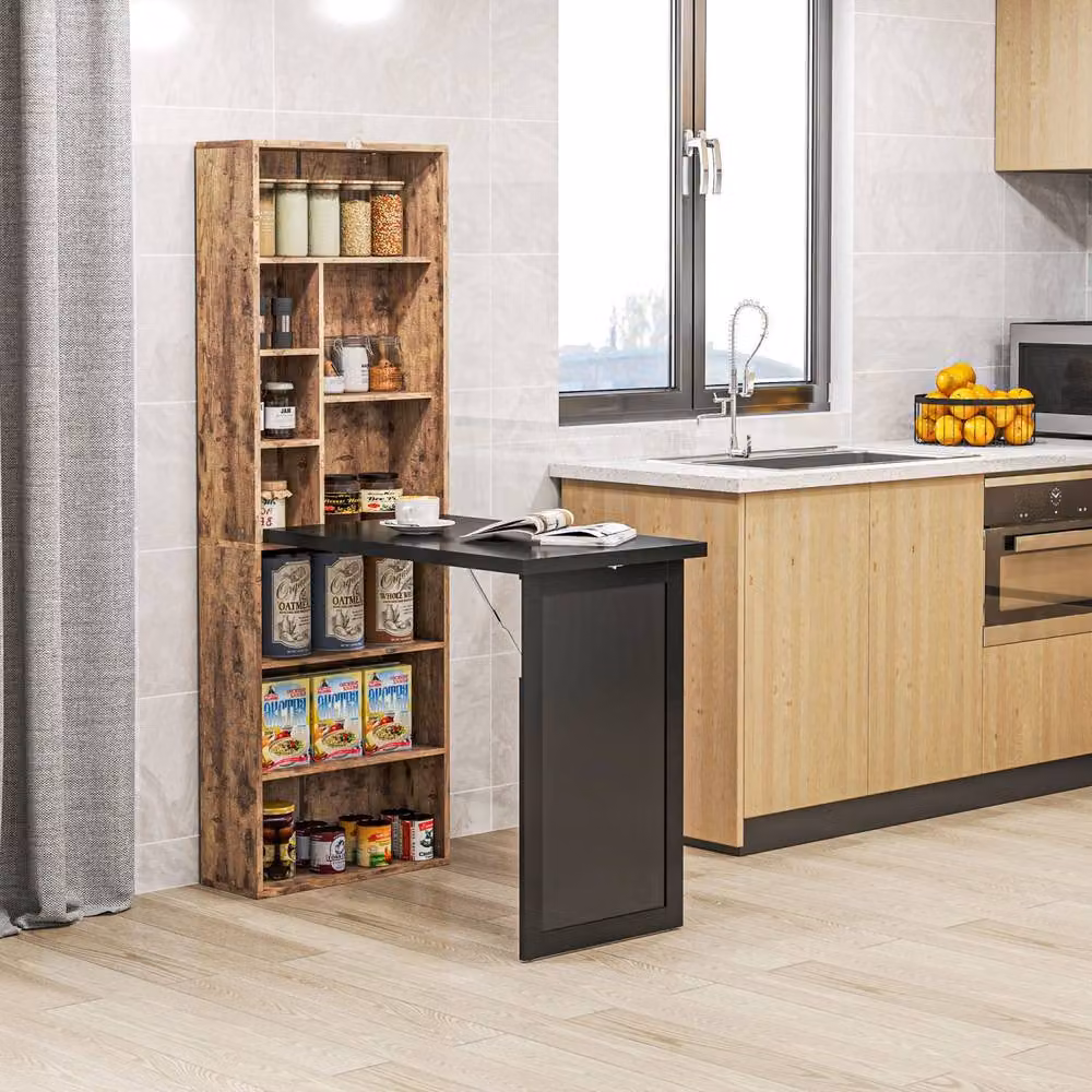 Wyld Haus Codi Secretary Desk in Rustic Brown with Folding Top, Blackboard Panel and Side Shelving, W/D/H: 98 x 51 x 62 cm – 8