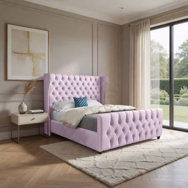 Casani Horsham Small Single Upholstered Velvet Designer Bed Frame in Pink – 1