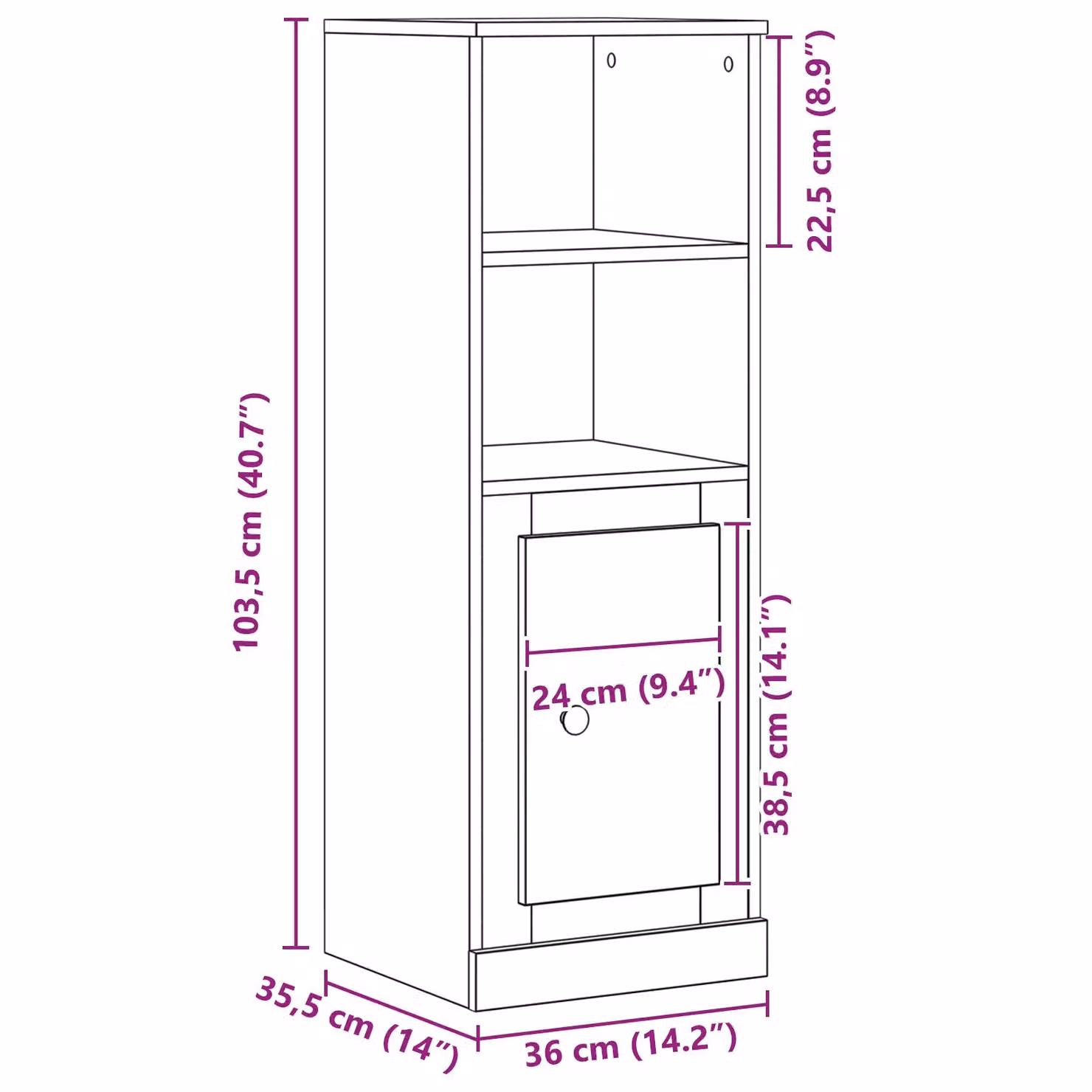 Berkfield Home Modern Black Oak Highboard with Hinged Doors and Internal Shelves, W/D/H: 36 x 35.5 x 103.5 cm – 4