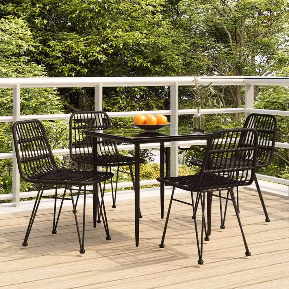 Berkfield Home Beautiful 5 Piece Black Poly Rattan Garden Dining Set – 2