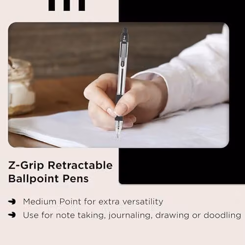 Zebra Z Grip Retractable Black Ballpoint Pens with Pocket Clip, 8 Pack – 5