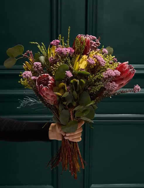 M&S Flower Market Pink and Green Protea and Eucalyptus Floral Bouquet