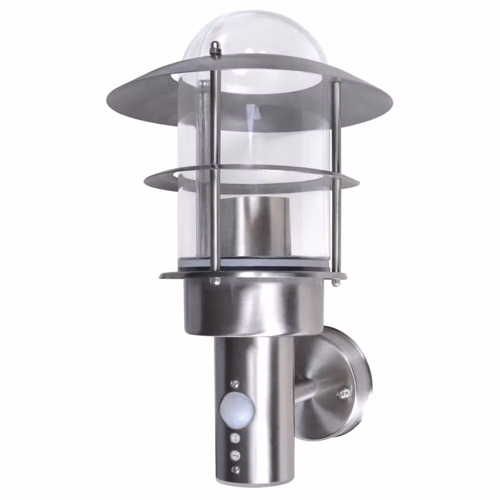 Berkfield Home Silver Stainless Steel Motion Sensor Patio Wall Light Lantern – 2