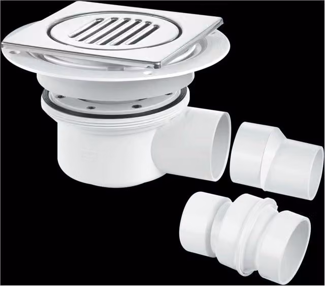 McAlpine TSG52-T150SS Two Piece 50mm Horizontal Water Seal Trapped Gully with White Tile Insert and Stainless Steel Grating – 1