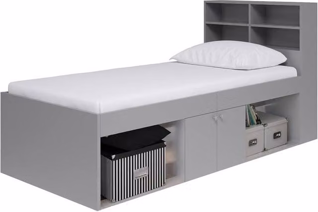 Kidsaw Low Single 3ft Cabin Bed with Bookcase in Grey