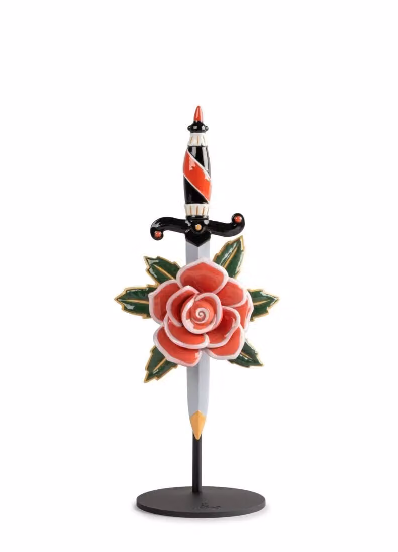 Lladró Dagger and Rose Porcelain Figurine in Red