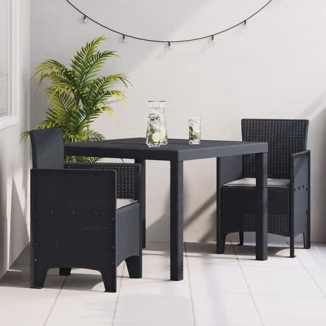 Berkfield Home 3 Piece Anthracite Poly Rattan Garden Dining Set with Cushions – 1