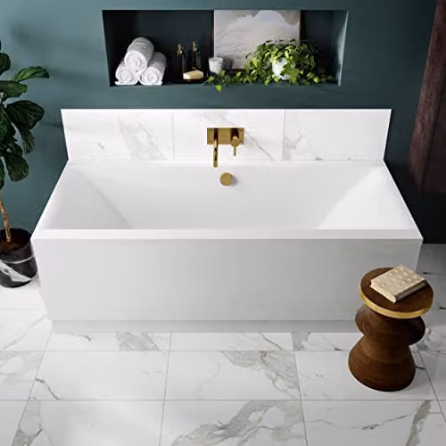 nuie NBA909 Asselby Modern Double Ended Square Straight Thin Edge Shower Bath, White, W/D/L: 170 x 70 x 170 cm – 2