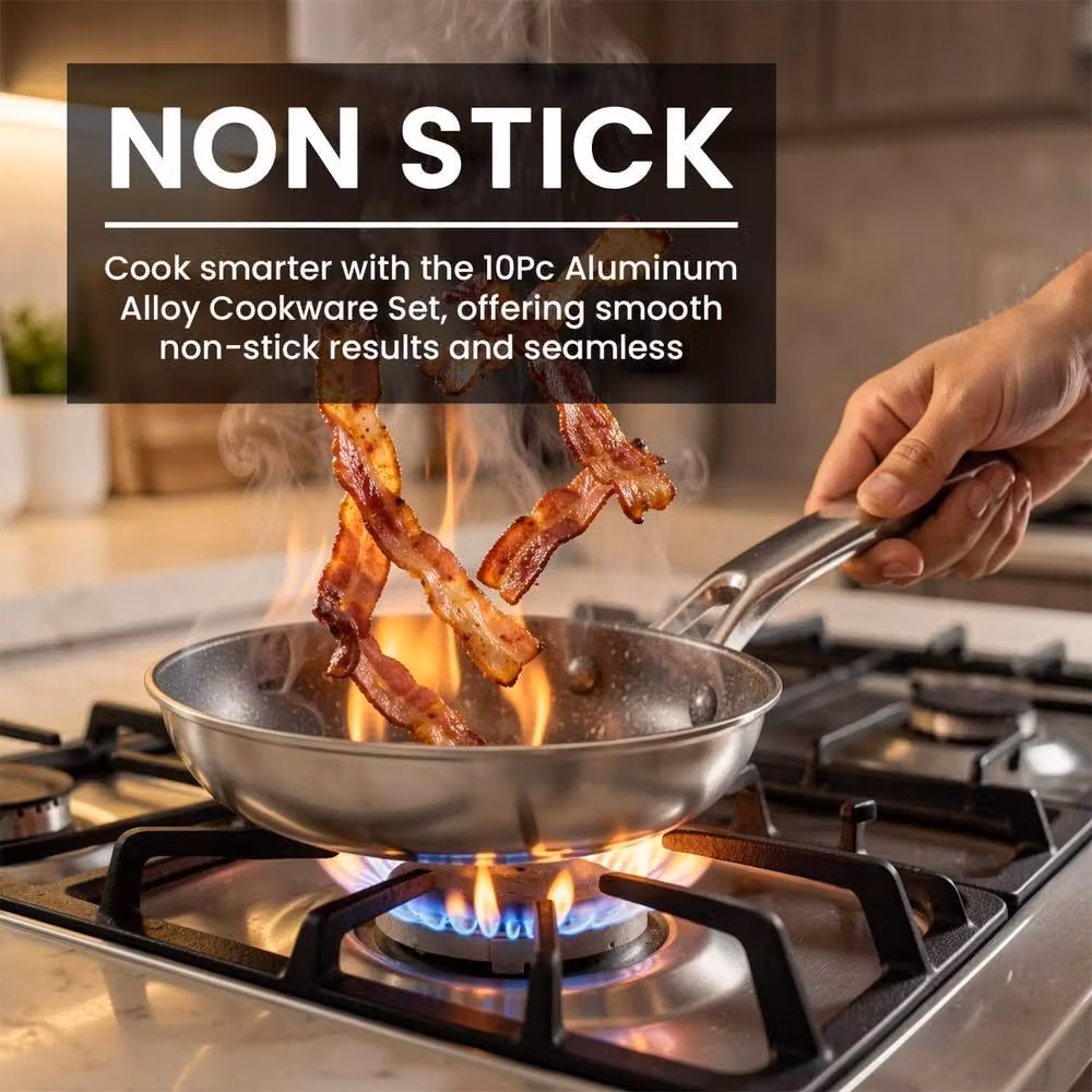 Alivio 10-Piece Non-Stick Aluminium Cookware Set in Beige – 4