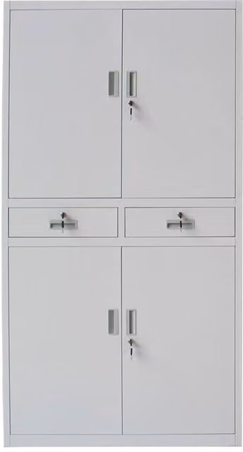 FORGEVIO Metal Office Storage Cupboard with Hinged Doors and Internal Drawers in Matt Grey
