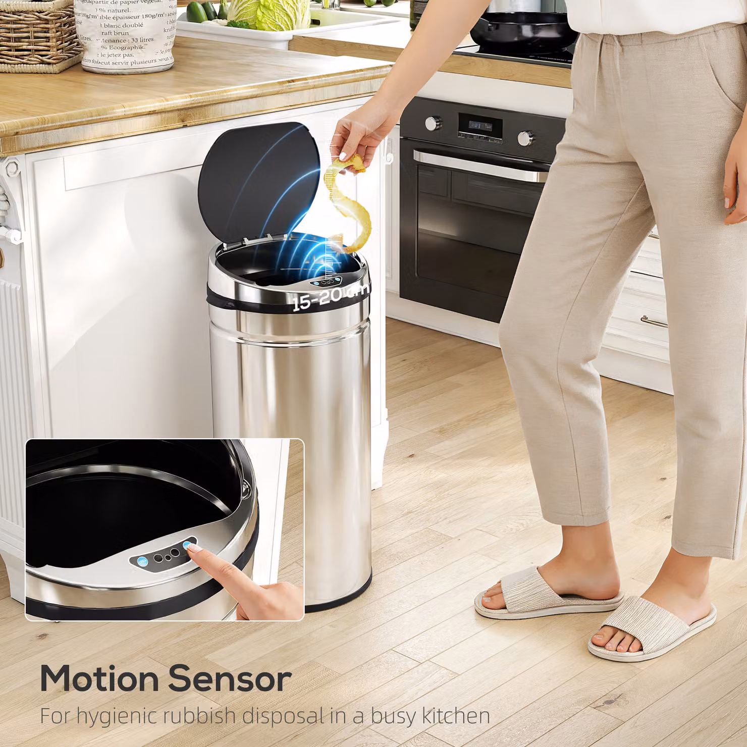 HOMCOM 42L Stainless Steel Sensor Bin in Silver Tone with Soft-Close Lid and Removable Inner Bucket – 4