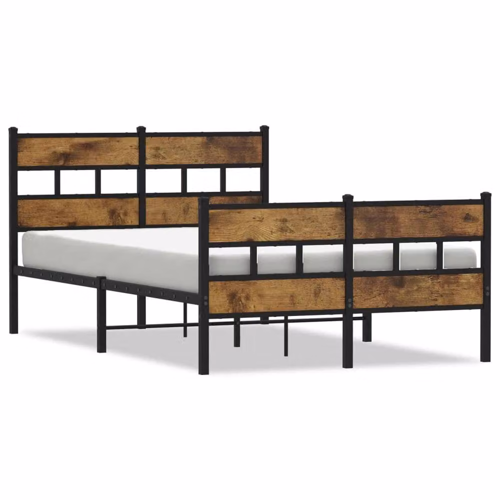 Berkfield Home Metal and Wood Bed Frame in Smoked Oak and Brown, W/D/H: 120 x 200 cm – 3