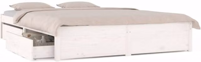 Berkfield Home White Solid Wood Bed Frame with Drawers W/D/H: 200 x 200 cm