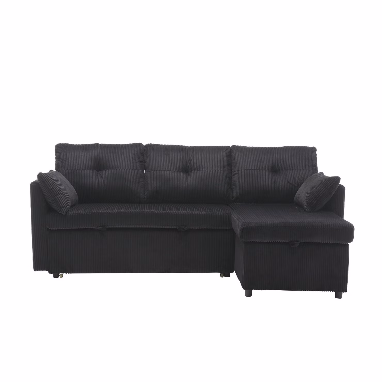 GOMYWAY Black Corduroy L-Shaped Sectional Sleeper Sofa with Reversible Storage Chaise, W/D/H: 206 x 130 x 88 cm – 2