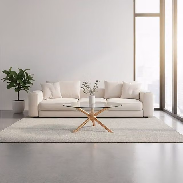 Orsina Round Gold Coffee Table with Transparent Glass Top, Diameter: 100 cm, Height: 41 cm – 1