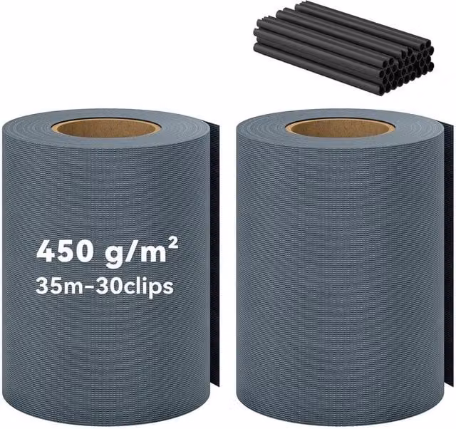 Kelvenix 2-Piece Grey PVC Privacy Garden Screen Windbreak Fence with Clamps, 0.6m2