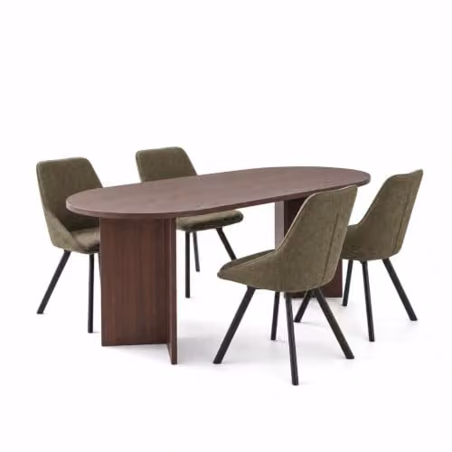 FWStyle 5 Piece Dining Set with Walnut Rectangular Table and 4 Green Swivel Chairs in Brown – 3