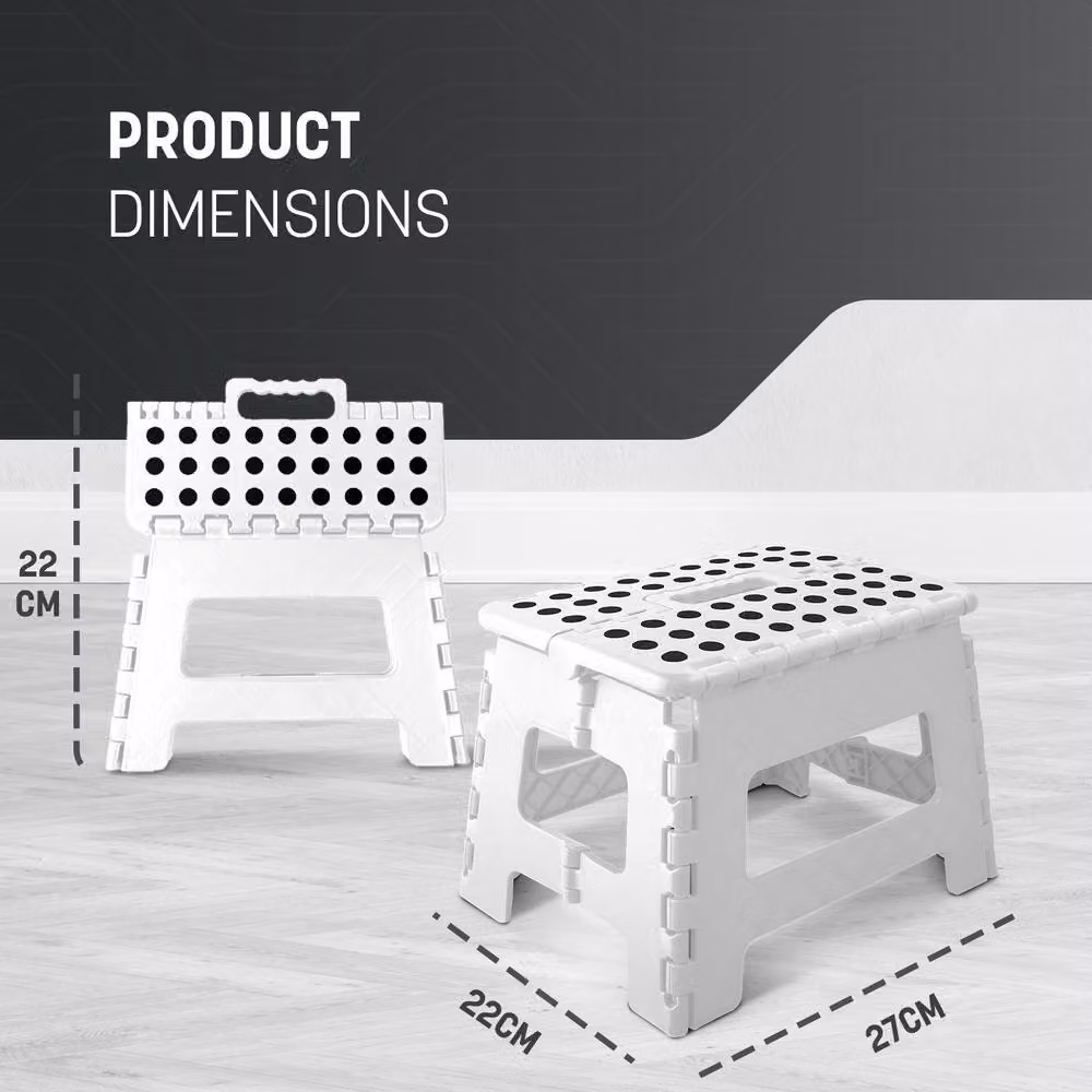 Keplin Heavy Duty Folding Step Stool, Non-Slip Plastic Footstool in White – 2
