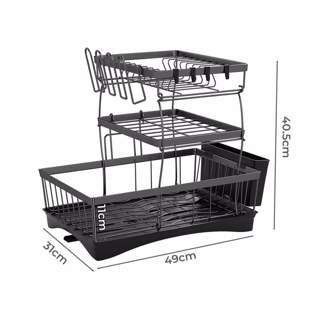 EONLION 3 Tier Expandable Dish Drainer Drying Rack with Drip Tray in Black – 2
