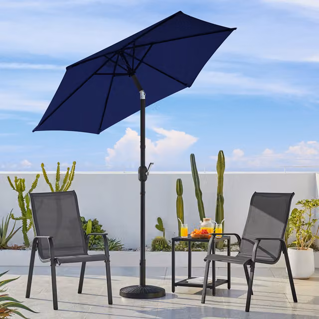 Yaheetech Adjustable Blue Patio Umbrella with Metal Central Pole, Diameter: 240 cm