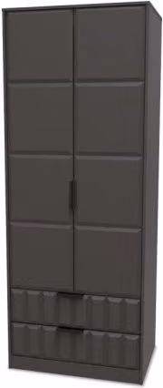 Welcome New York Modern Grey Tall Double Wardrobe with 2 Doors and 2 Drawers