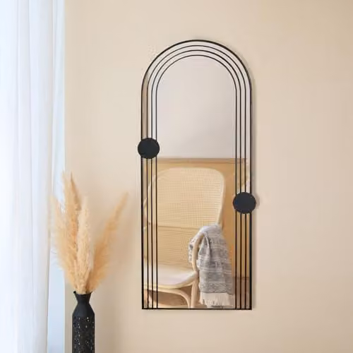 Charles Bentley Warsaw Arch Mirror in Black, Metal and Glass, H 155 x W 64.5 cm – 2