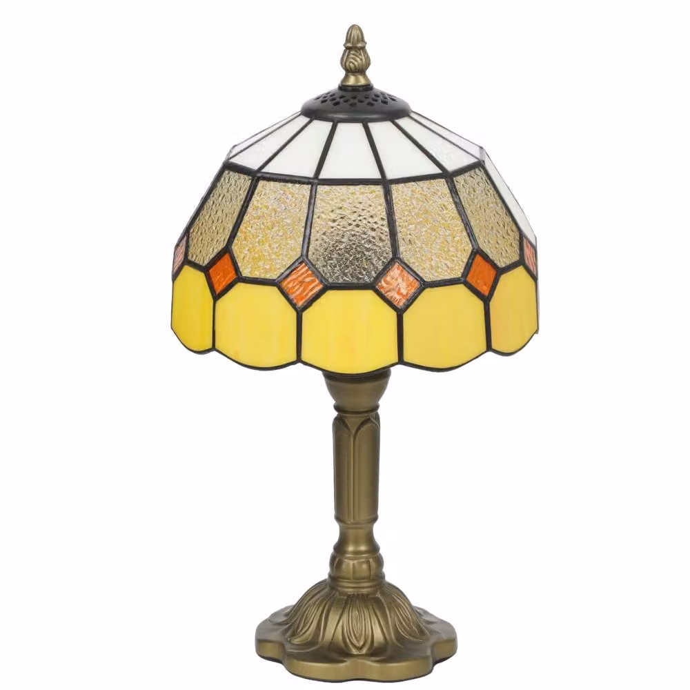 Wyld Haus Art Deco Handmade Stained Glass Table Lamp with Bronze Base in Yellow, Orange and White, H 35 x W 20 x D 20 cm – 2