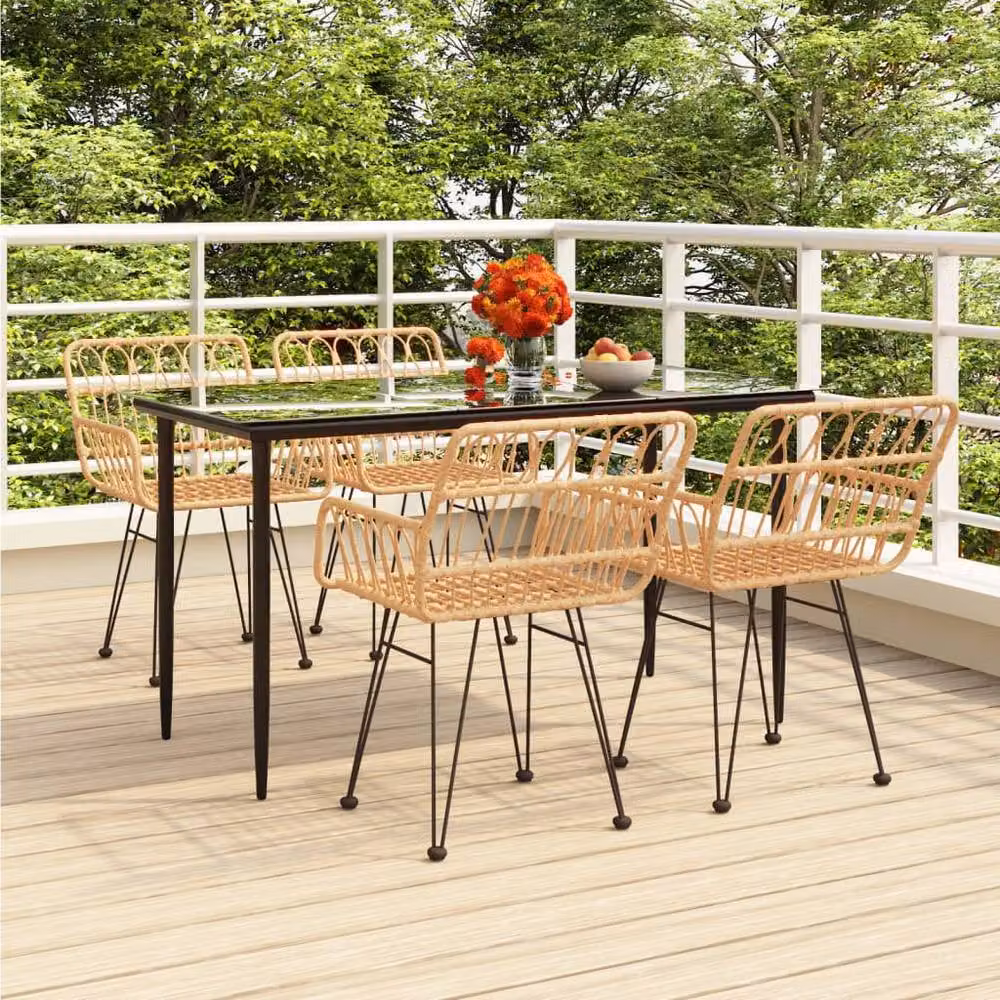 Berkfield Home Beautiful 5 Piece Poly Rattan Garden Dining Set in Tan and Beige – 2