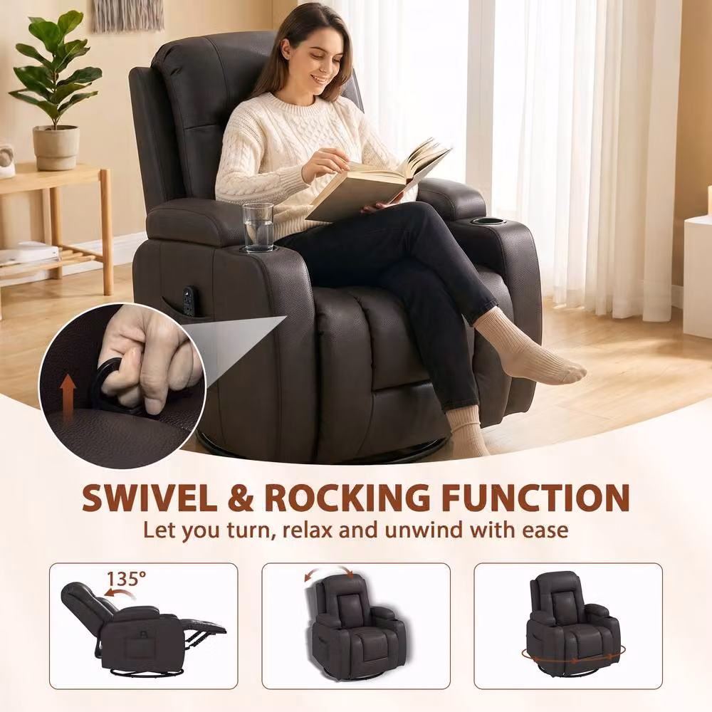 HOMCOM Brown Synthetic Leather Relax Recliner Chair with Armrests – 6
