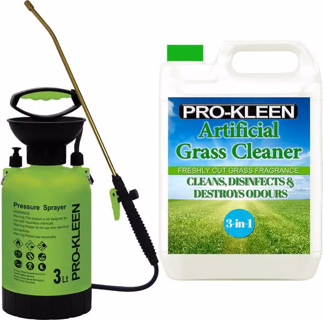 Pro-Kleen 3L Manual Pressure Sprayer with 5L Fresh Cut Grass Artificial Grass Cleaner, Green