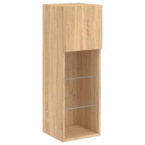 vidaXL Modern Wall Mounted TV Cabinet with Integrated LED Lights and Internal Shelves, Brown, W/D/H: 30.5 x 30 x 90 cm – 1