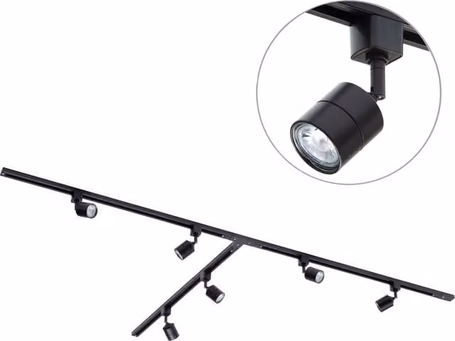 Litecraft T-Shape Track Light Kit with Soho Spotlight Heads and LED Bulbs, Black