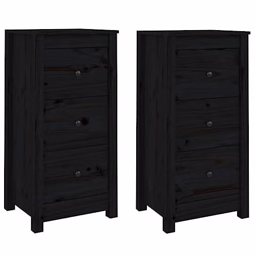 vidaXL Set of 2 Solid Wood Pine Sideboards in Black, W/D/H: 80 x 40 x 35 cm – 1