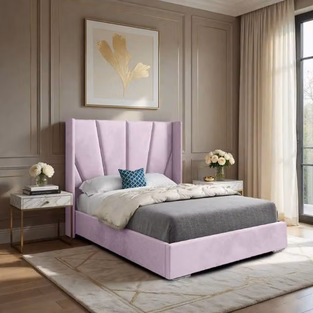 Casani Farleigh Single Upholstered Velvet Bed Frame in Pink, W/D/H: 90 x 200 cm