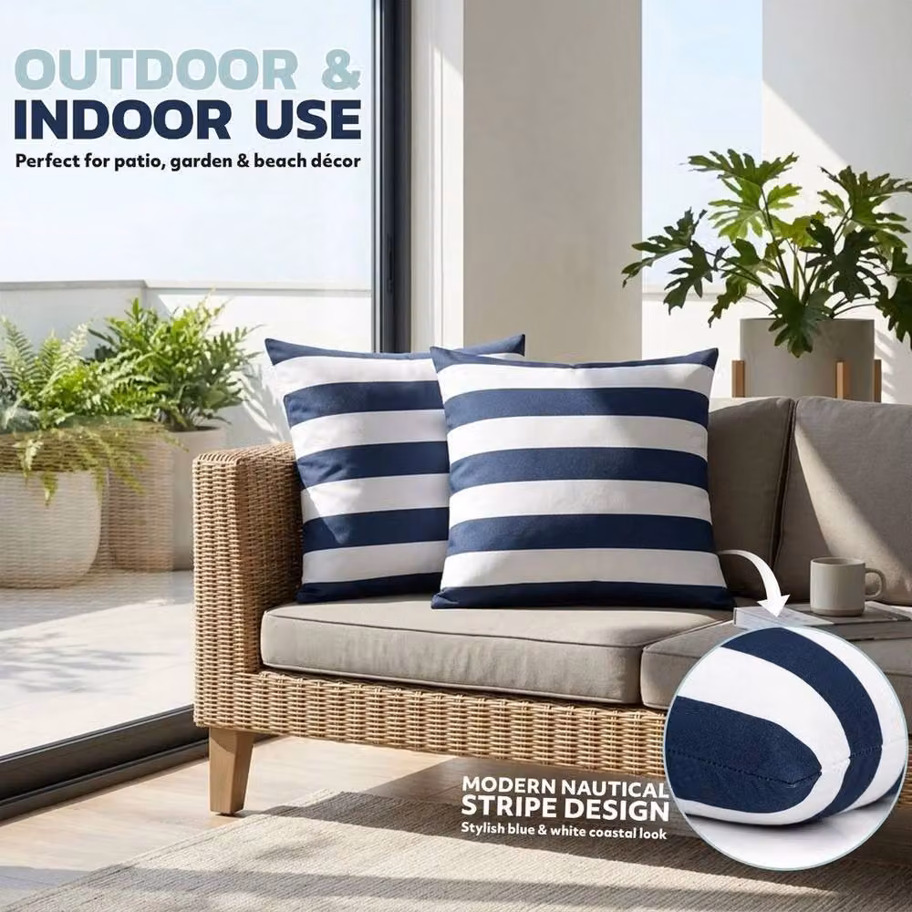 KORVIXA Set of 6 Blue Striped Linen Cushion Covers, W/D/H: 45 x 45 x 45 cm – 3
