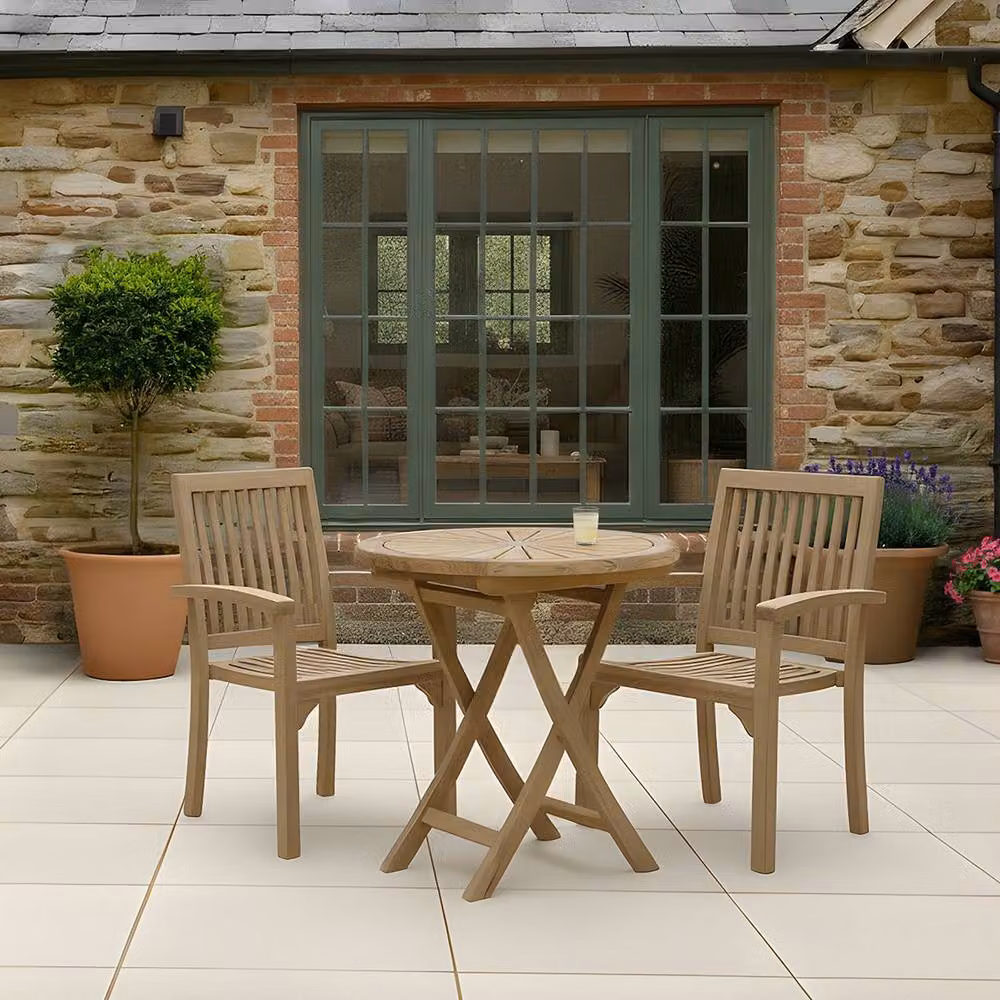 Charles Bentley Set of 2 Teak Wood Stacking Garden Chairs in Natural Brown, H 90 x W 54 x D 58 cm – 2