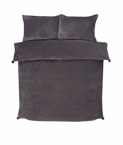 Rapport Home Pom Pom Teddy Fleece Sherpa Duvet Cover and Pillowcase Set in Grey – 4