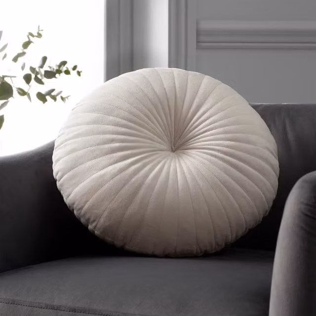 Catherine Lansfield Velvet Round Cushion in Beige, Diameter: 40 cm