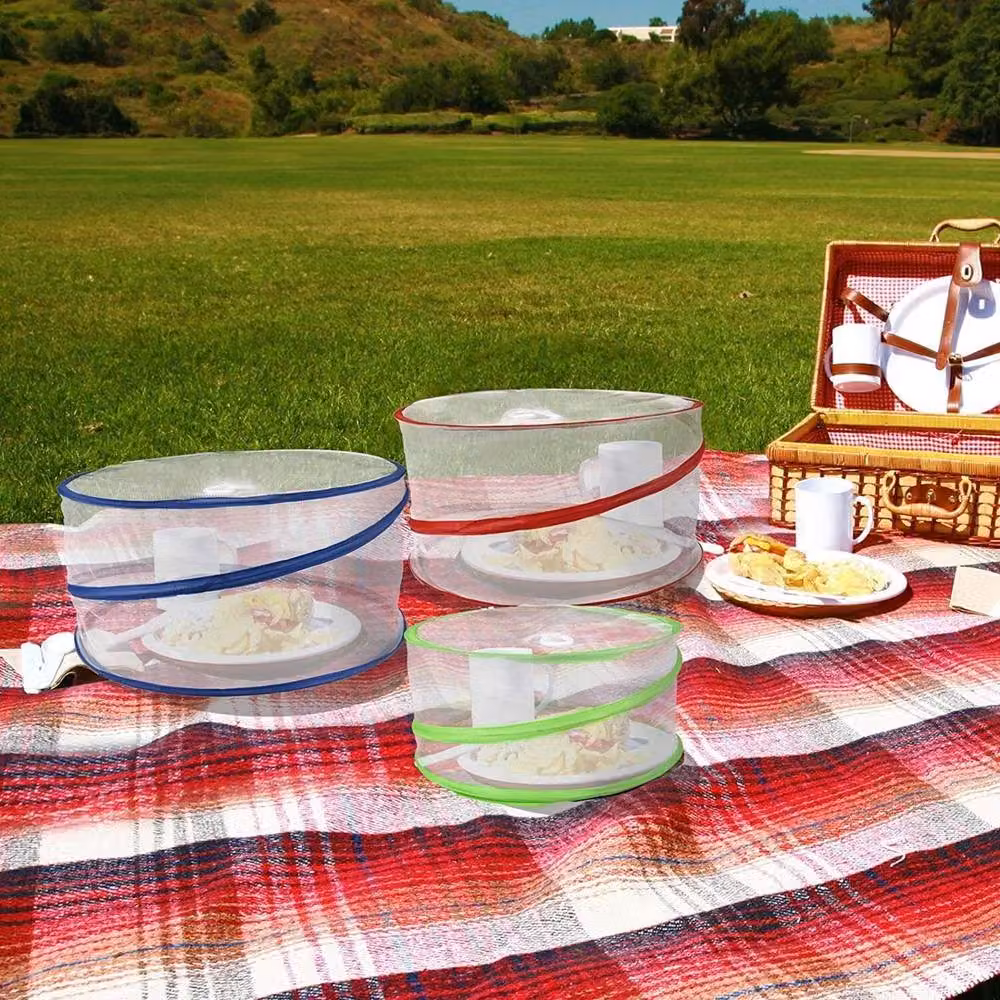 NESTLUNE 3-Piece Set of Multicolour Collapsible Pop Up Wire Mesh Food Covers, Diameter: 100 cm, Height: 15 cm – 2