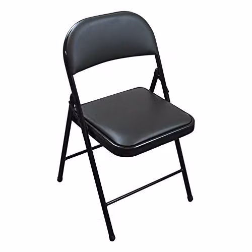 TekBox Folding Faux Leather Chair in Black with Metal Frame