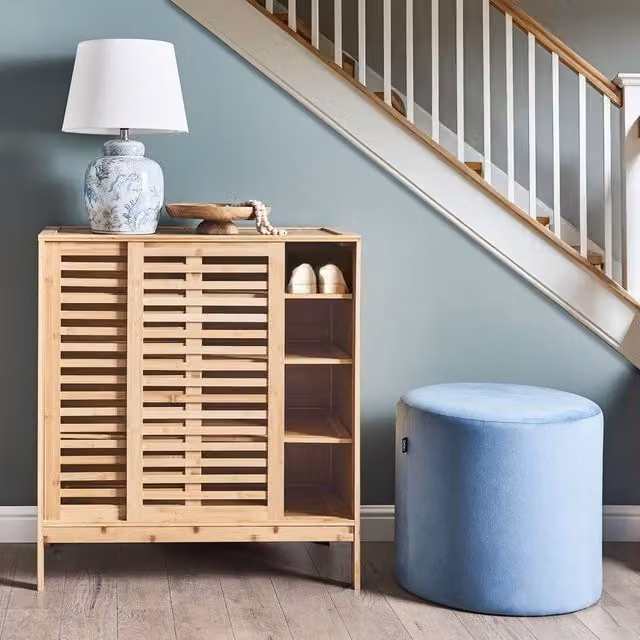 Wyld and Coco Brown Bamboo Sideboard Shoe Cabinet with Slatted Sliding Doors – 1