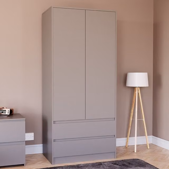 Vida Designs Denver Modern 2 Door Wardrobe with Drawers in Grey