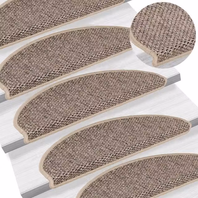 Berkfield Home Self-adhesive Sisal-Look Stair Mats, 15 Pieces, Dark Beige, W/D/H: 65 x 21 x 4 cm – 1