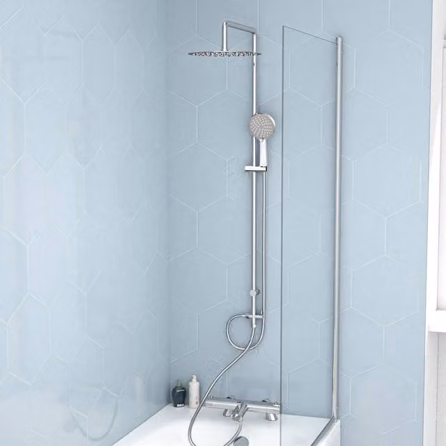 Nes Home Chrome Modern Exposed Bath Shower Mixer Tap Set with Handheld Shower in Silver – 1