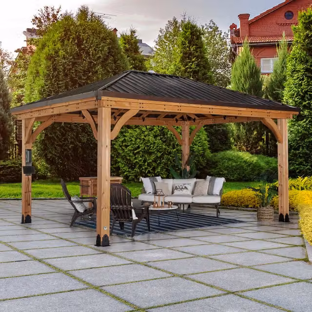 Backyard Discovery Barrington Rustic Cedar Wood Outdoor Patio Gazebo in Brown and Orange