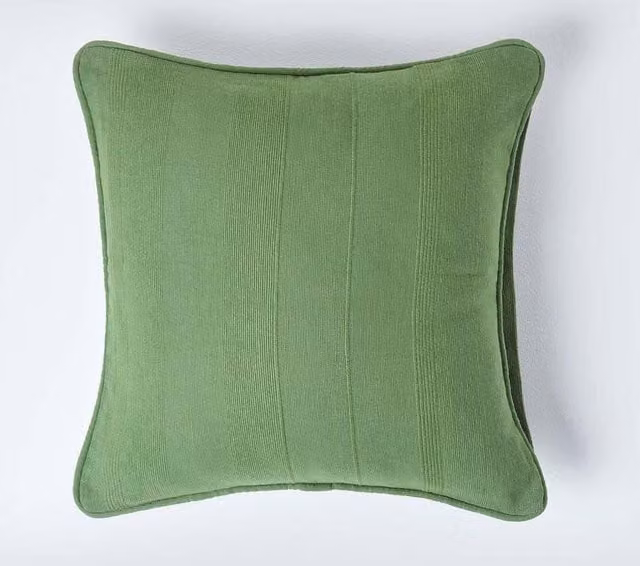 Homescapes Rajput Ribbed Cotton Cushion Cover in Dark Olive Green, W/D/H: 60 x 60 x 60 cm