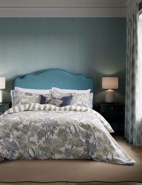 Sanderson Tapestry Tree Floral Cotton Bedding Set, Blue Multicolour, 180 x 200 cm