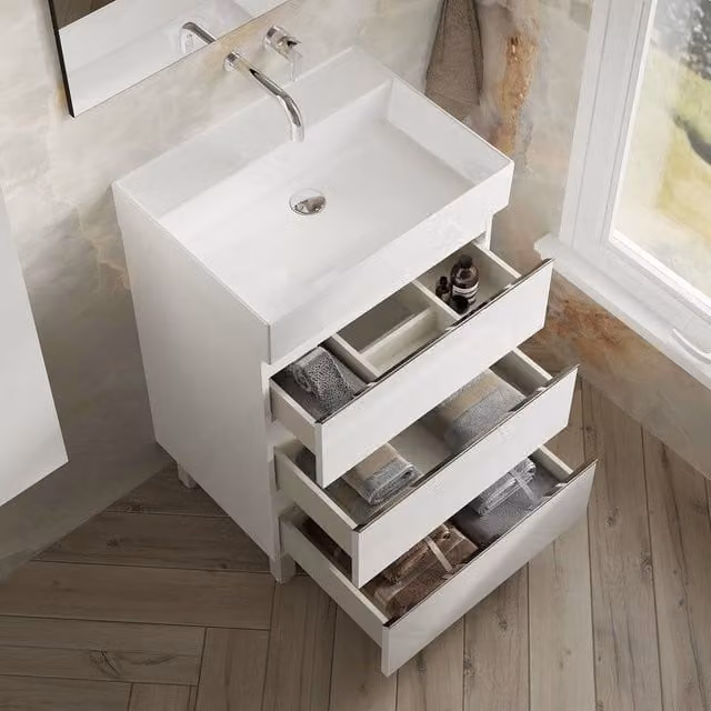 Banyetti Vatilla 600mm Floorstanding Vanity with Veneto 1 Tap Hole Basin, Gloss White, H 84 cm x W 60 cm x D 45 cm